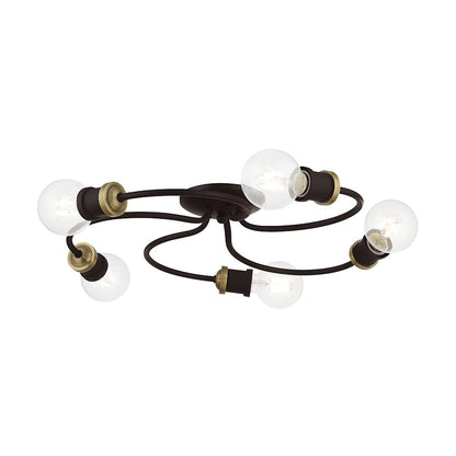Livex Bromley 5 Light Large Flush Mount, Bronze/Antique Brass
