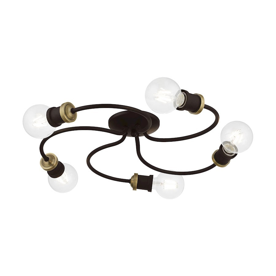 Livex Bromley 5 Light Large Flush Mount, Bronze/Antique Brass
