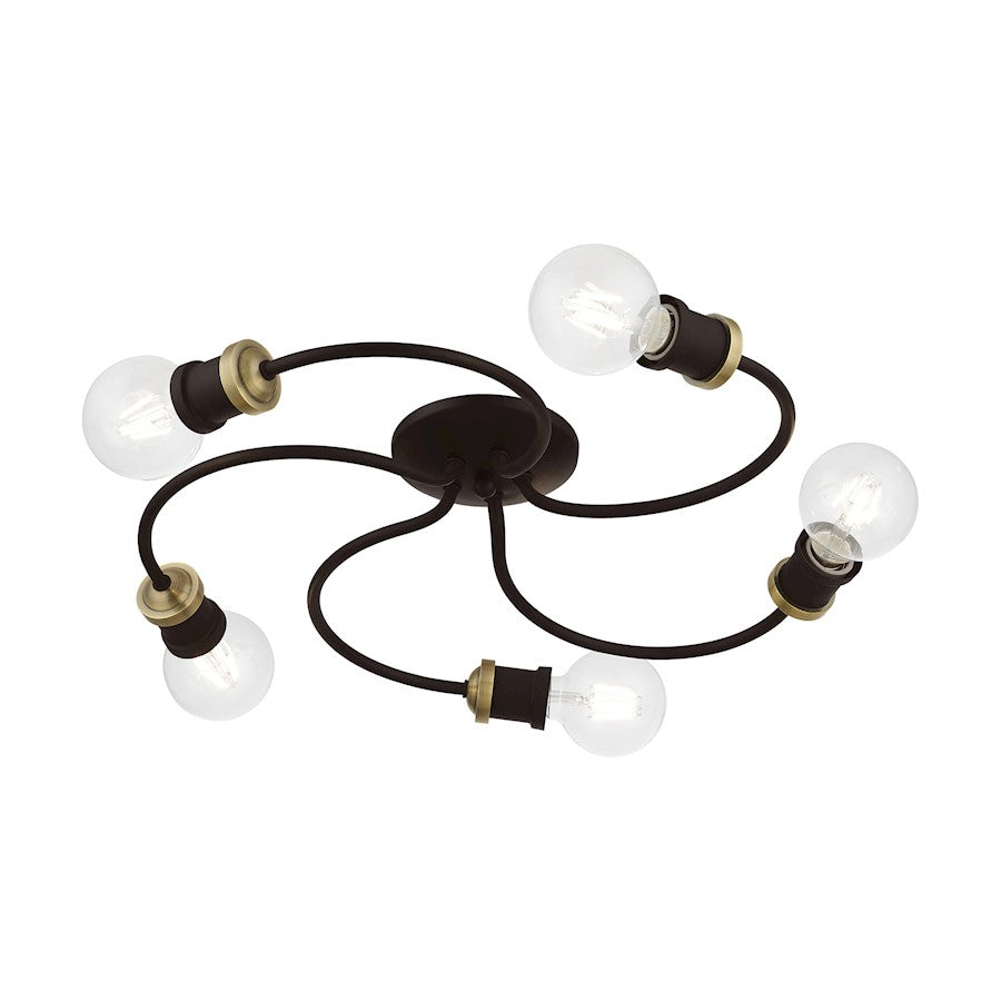 Livex Bromley 5 Light Large Flush Mount, Bronze/Antique Brass