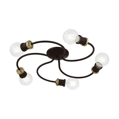 Livex Bromley 5 Light Large Flush Mount, Bronze/Antique Brass