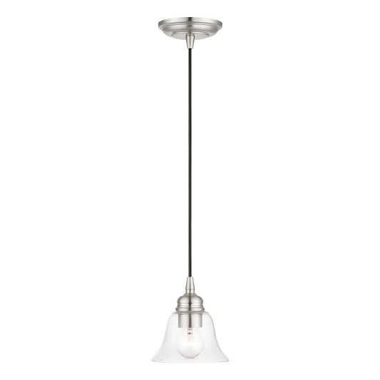 Livex Moreland 1 Light Single Pendant, Brushed Nickel/Clear
