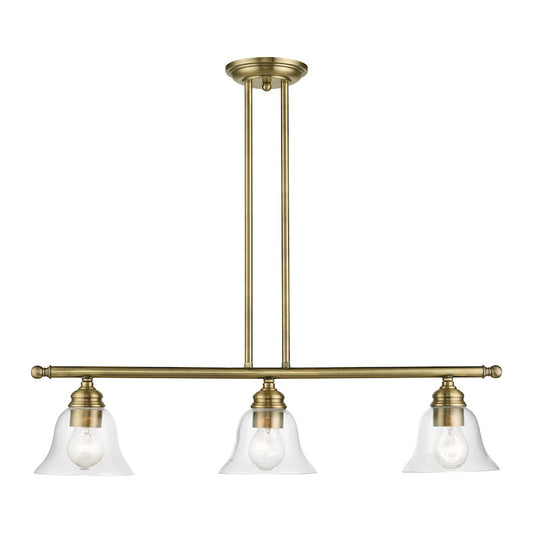 Livex Moreland 3 Light Linear Chandelier, Antique Brass/Clear