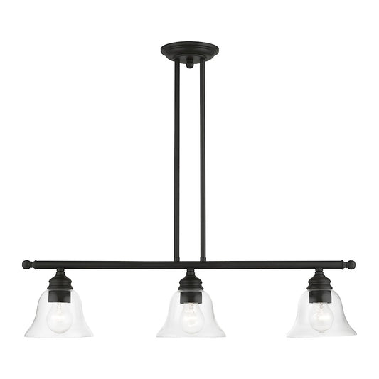 Livex Moreland 3 Light Linear Chandelier, Black/Clear