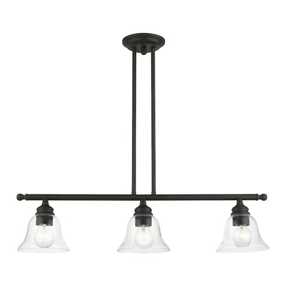 Livex Moreland 3 Light Linear Chandelier, Black/Clear