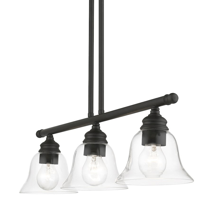 Livex Moreland 3 Light Linear Chandelier, Black/Clear