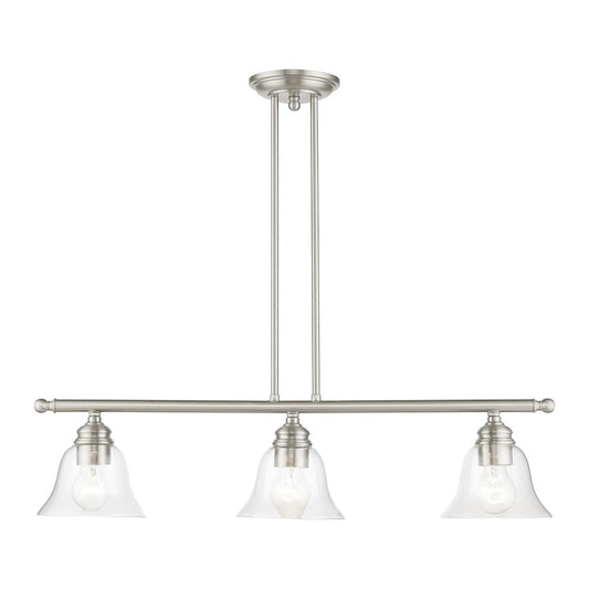 Livex Moreland 3 Light Linear Chandelier, Brushed Nickel/Clear