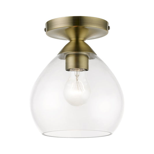 Livex Catania 1 Light Semi-Flush, Antique Brass/Clear