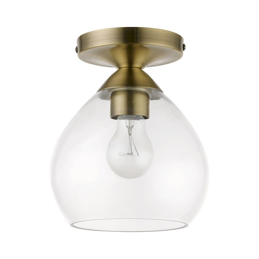 Livex Catania 1 Light Semi-Flush, Antique Brass/Clear