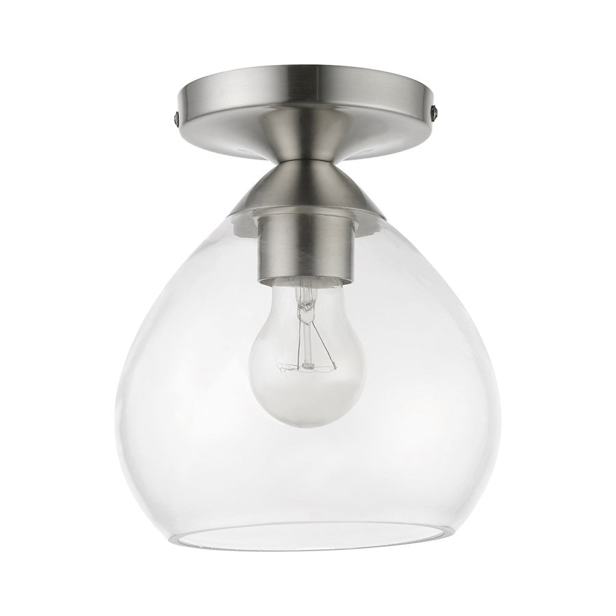 Livex Catania 1 Light Semi-Flush, Brushed Nickel/Clear