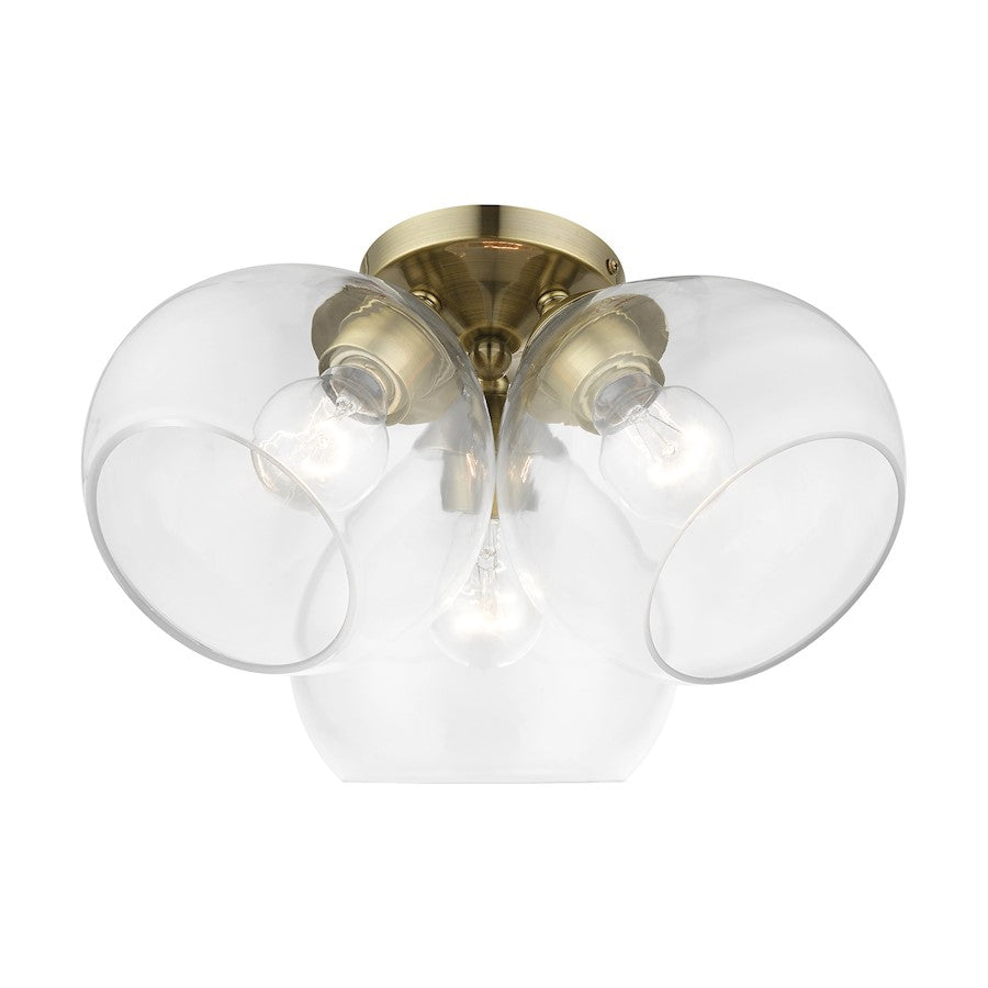 Livex Catania 3 Light Semi-Flush, Antique Brass/Clear