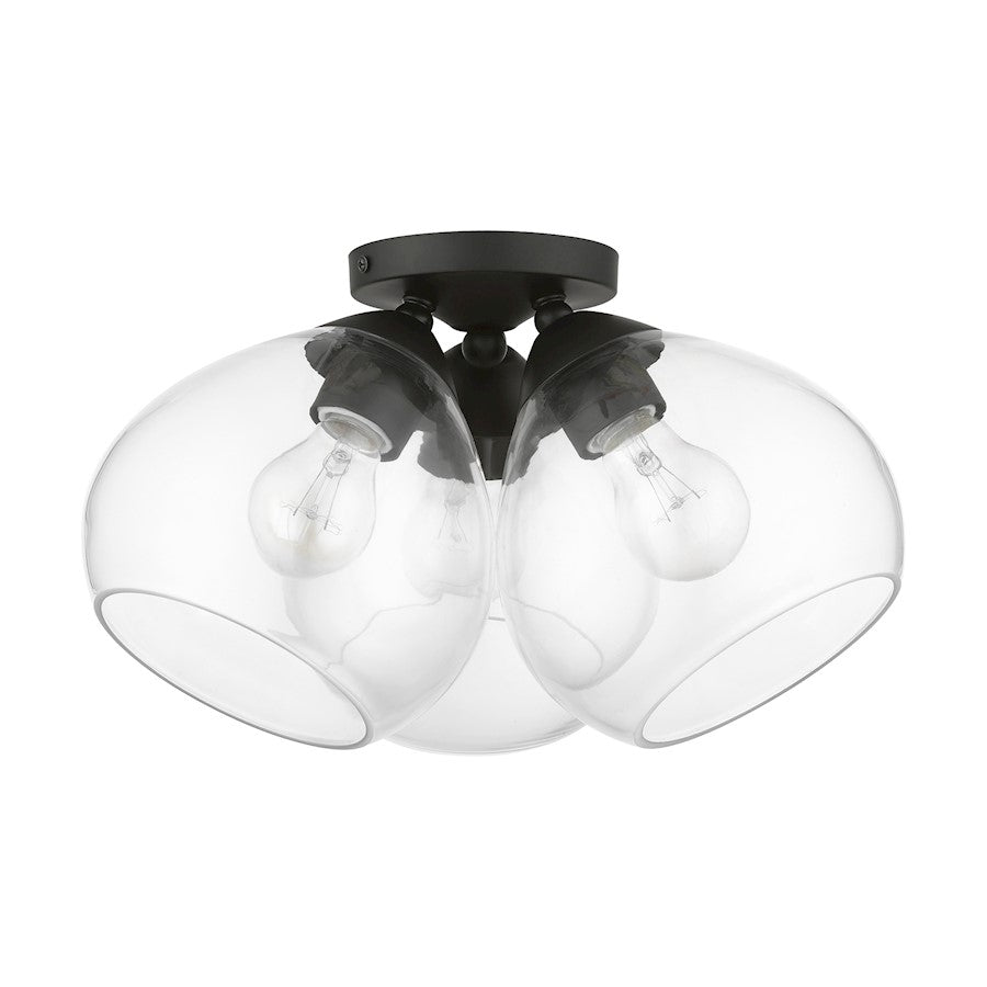 Livex Catania 3 Light Semi-Flush, Black/Clear