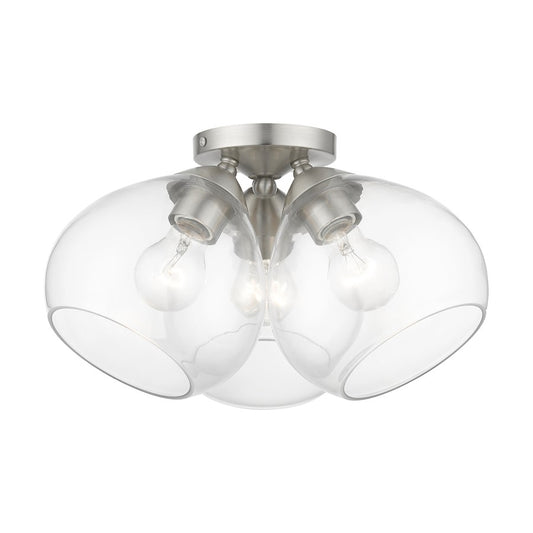 Livex Catania 3 Light Semi-Flush, Brushed Nickel/Clear