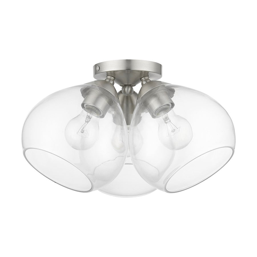Livex Catania 3 Light Semi-Flush, Brushed Nickel/Clear