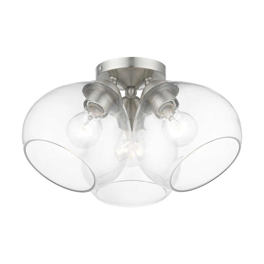 Livex Catania 3 Light Semi-Flush, Brushed Nickel/Clear