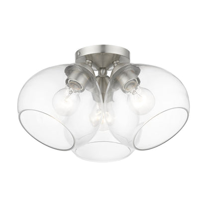 Livex Catania 3 Light Semi-Flush, Brushed Nickel/Clear