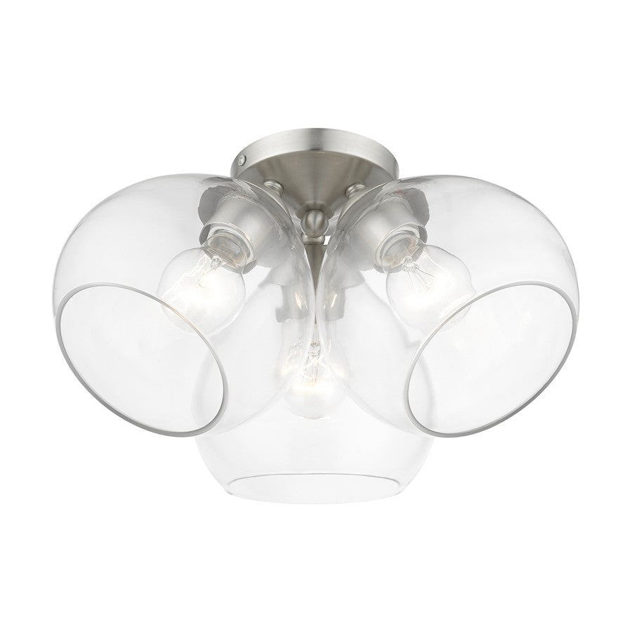 Livex Catania 3 Light Semi-Flush, Brushed Nickel/Clear