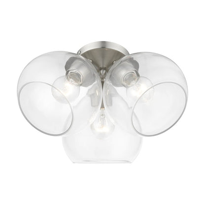Livex Catania 3 Light Semi-Flush, Brushed Nickel/Clear