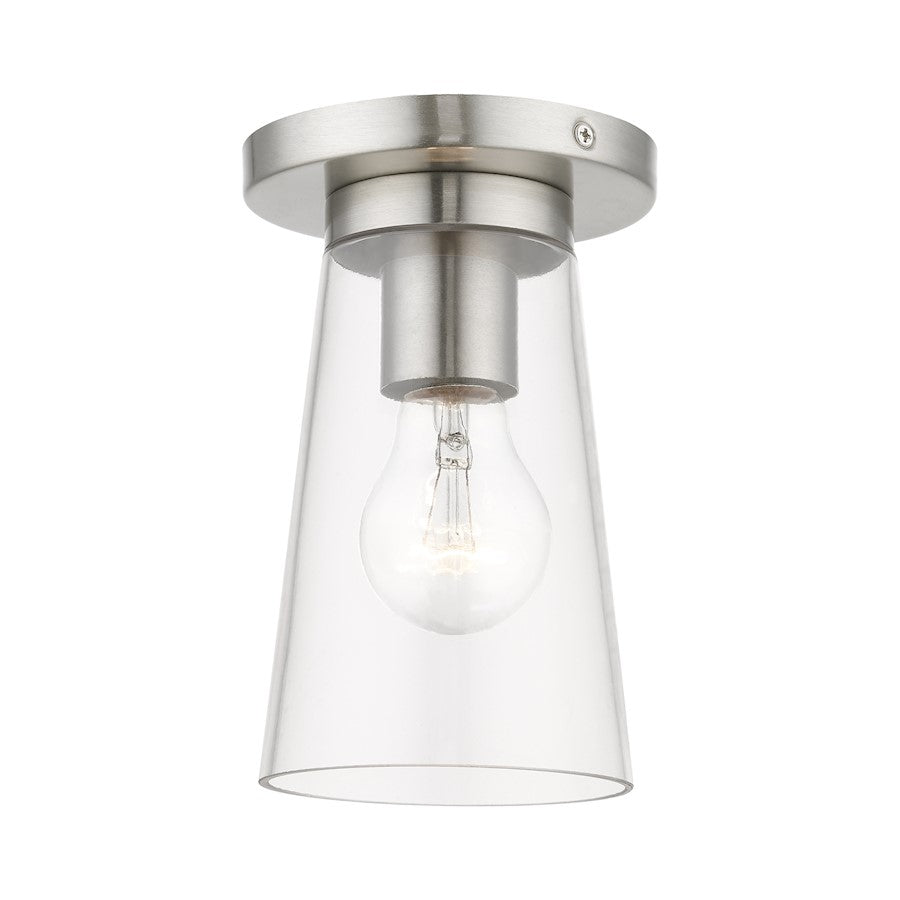 Livex Cityview 1 Light Small Flush Mount, Brushed Nickel/Clear