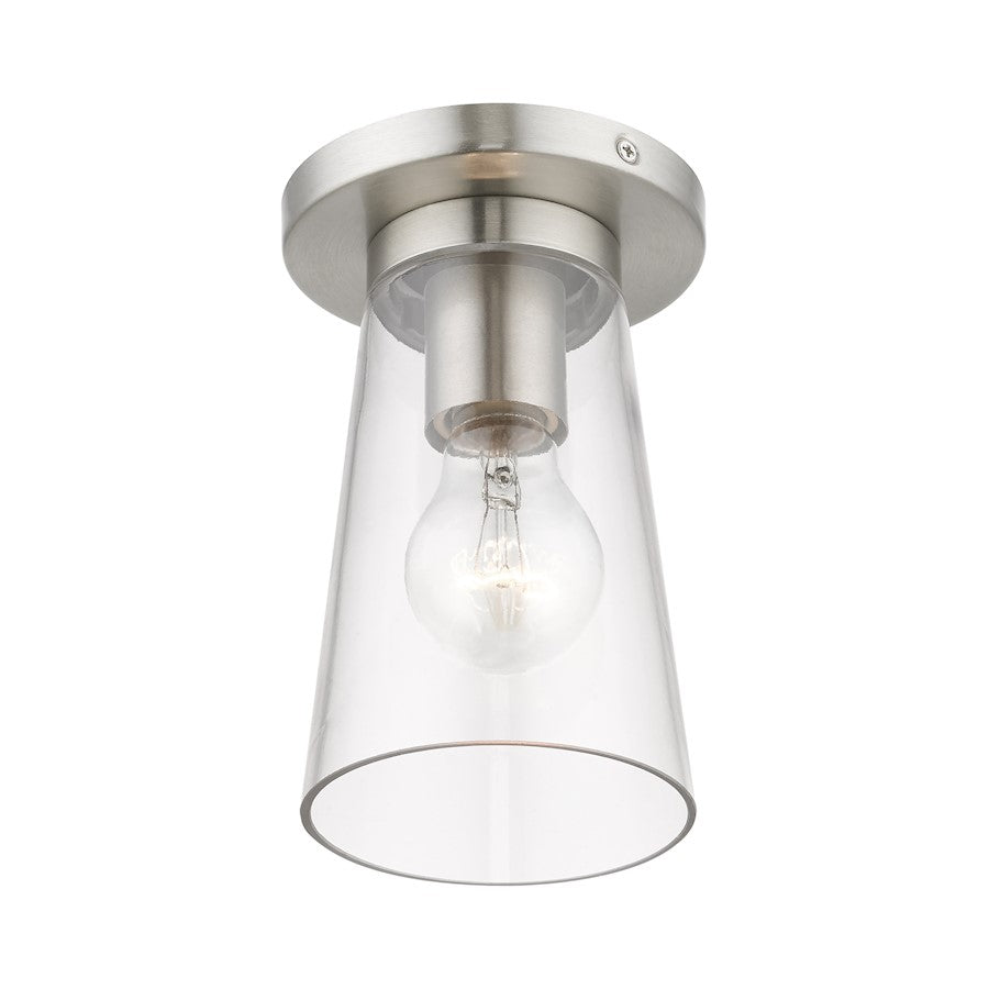 Livex Cityview 1 Light Small Flush Mount, Brushed Nickel/Clear