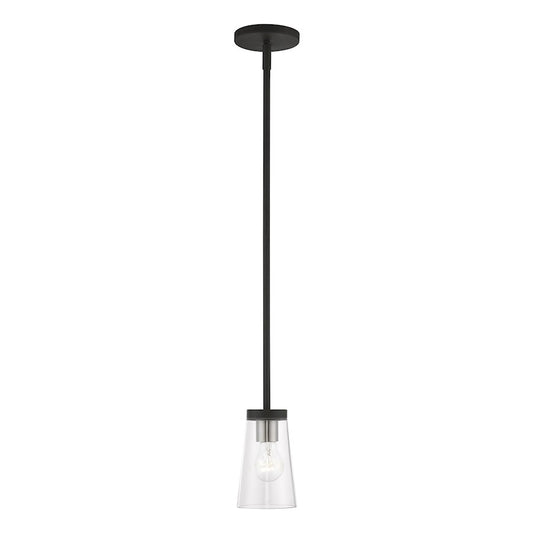 Livex Cityview 1 Light Mini Pendant, Black/Brushed Nickel/Clear