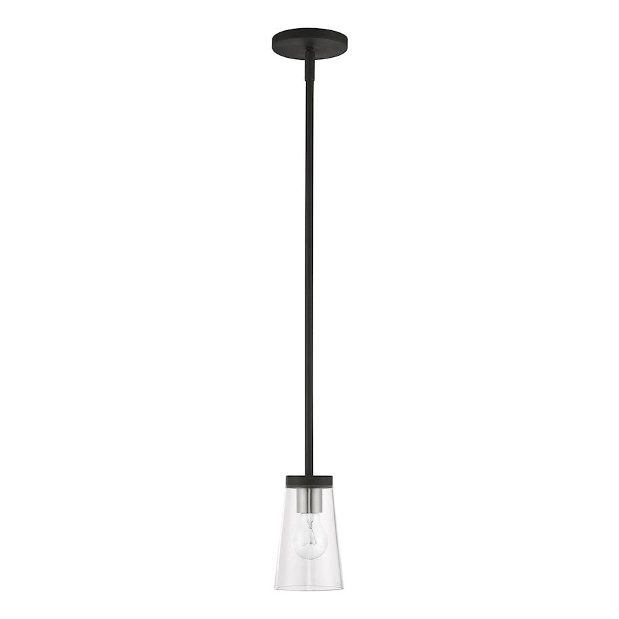 Livex Cityview 1 Light Mini Pendant, Black/Brushed Nickel/Clear