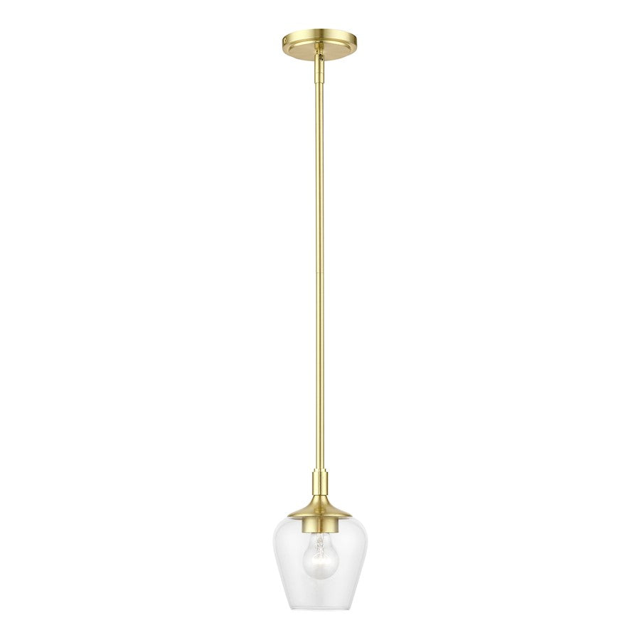 Livex Willow 1 Light Single Pendant, Satin Brass/Clear