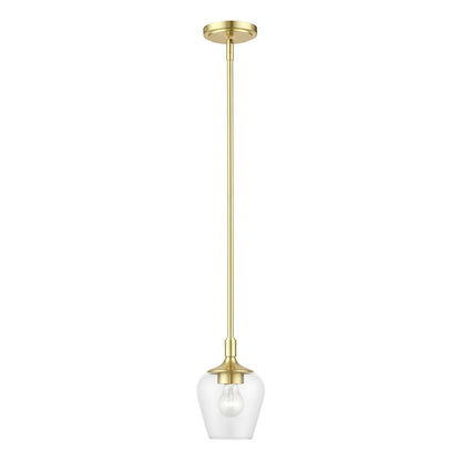 Livex Willow 1 Light Single Pendant, Satin Brass/Clear