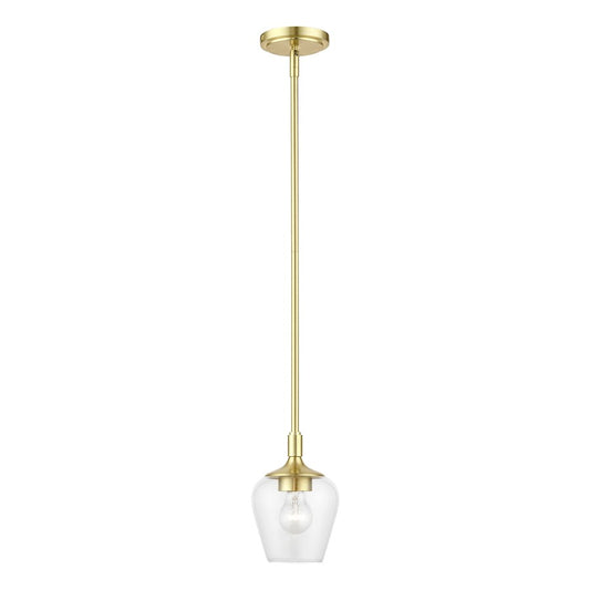 Livex Willow 1 Light Single Pendant, Satin Brass/Clear