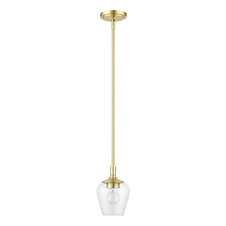 Livex Willow 1 Light Single Pendant, Satin Brass/Clear