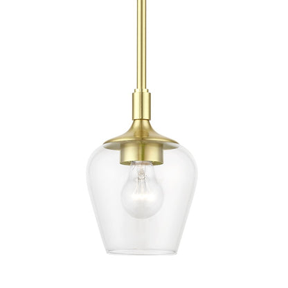 Livex Willow 1 Light Single Pendant, Satin Brass/Clear