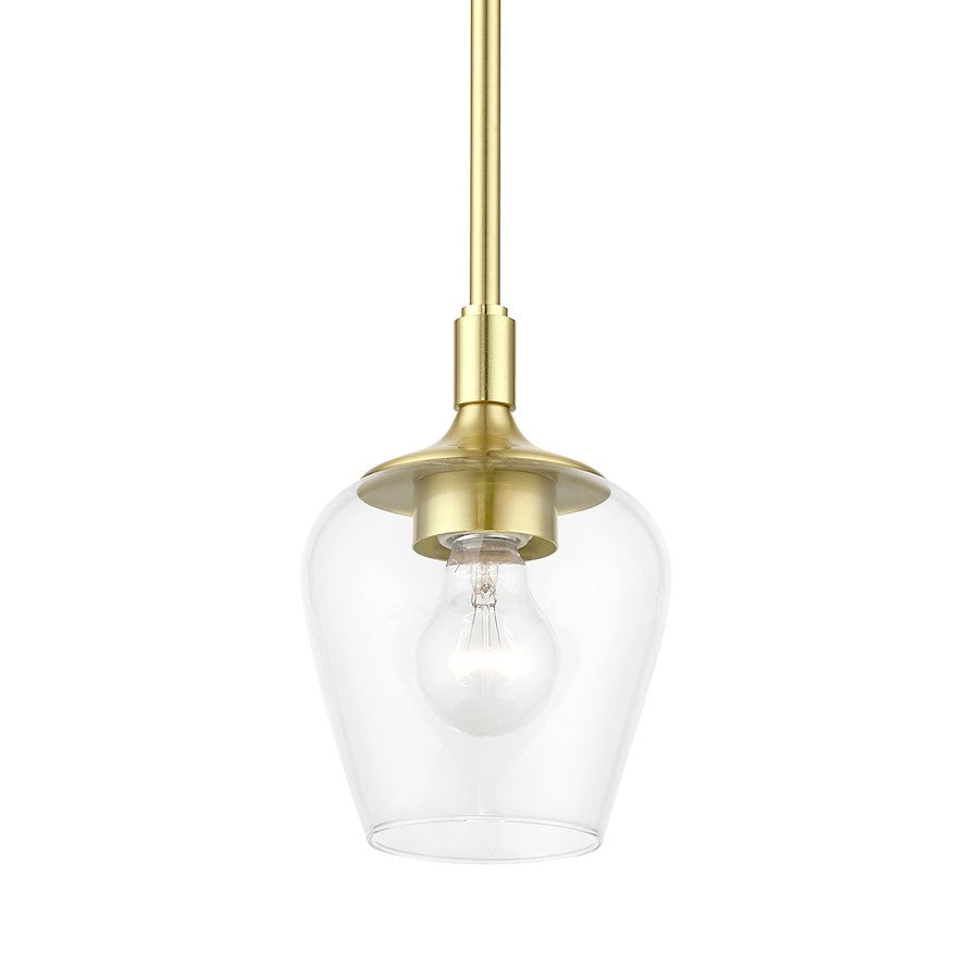 Livex Willow 1 Light Single Pendant, Satin Brass/Clear