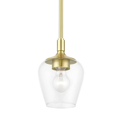 Livex Willow 1 Light Single Pendant, Satin Brass/Clear
