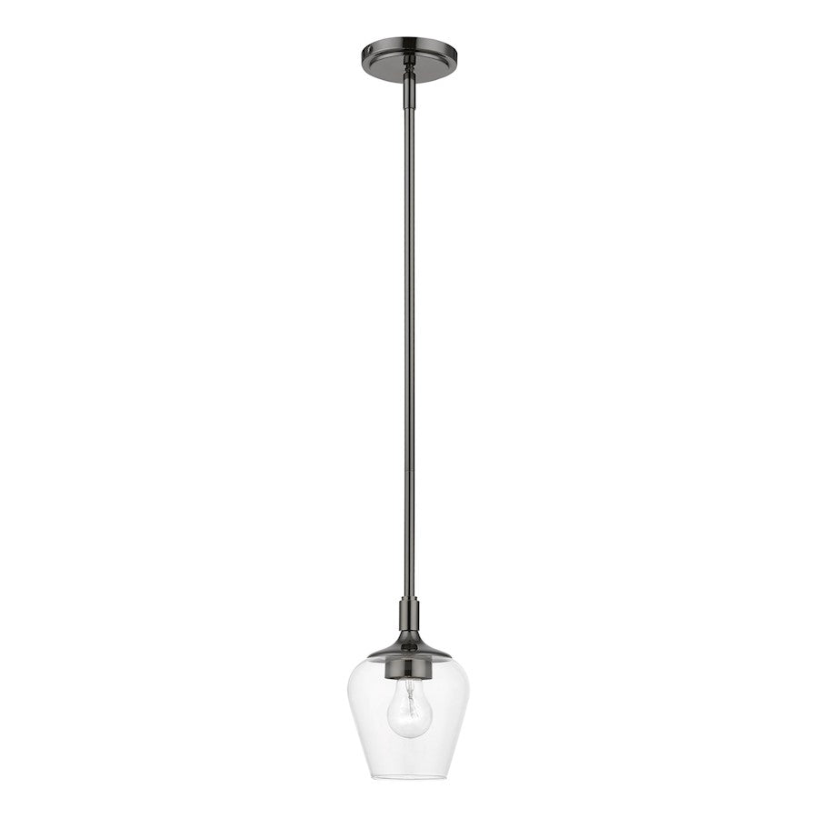 Livex Willow 1 Light Single Pendant, Black Chrome/Clear