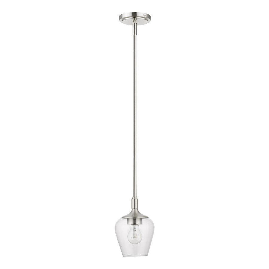 Livex Willow 1 Light Single Pendant, Brushed Nickel/Clear