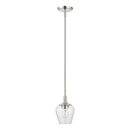 Livex Willow 1 Light Single Pendant, Brushed Nickel/Clear