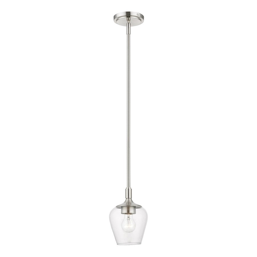 Livex Willow 1 Light Single Pendant, Brushed Nickel/Clear