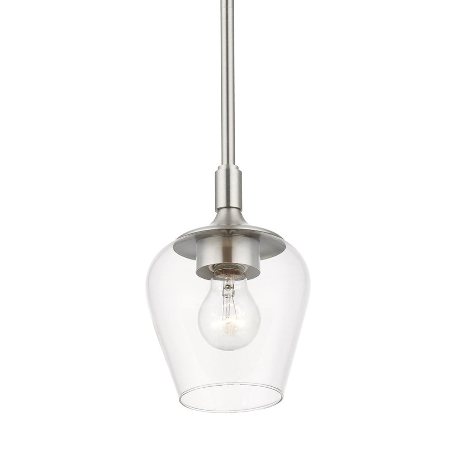 Livex Willow 1 Light Single Pendant, Brushed Nickel/Clear