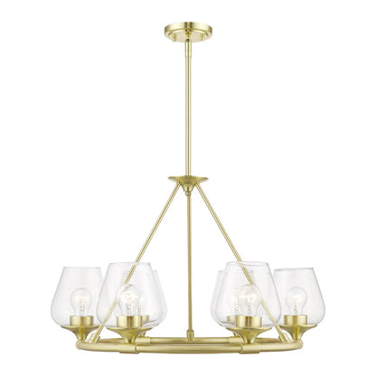 Livex Willow 6 Light Chandelier, Satin Brass/Clear