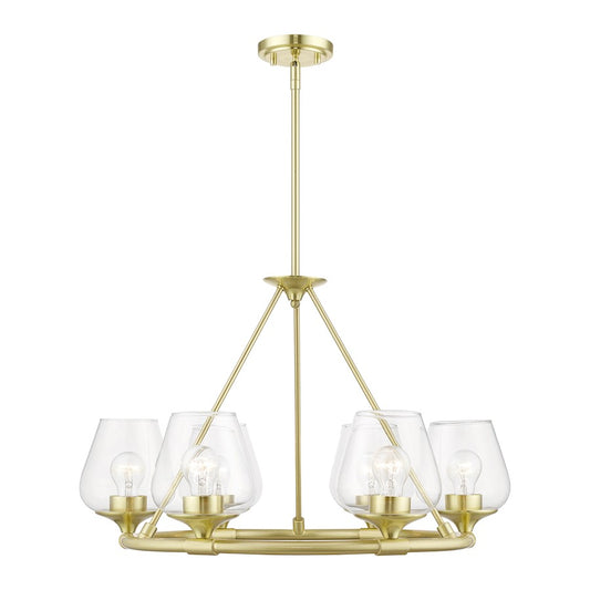 Livex Willow 6 Light Chandelier, Satin Brass/Clear