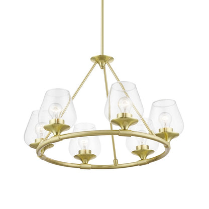 Livex Willow 6 Light Chandelier, Satin Brass/Clear