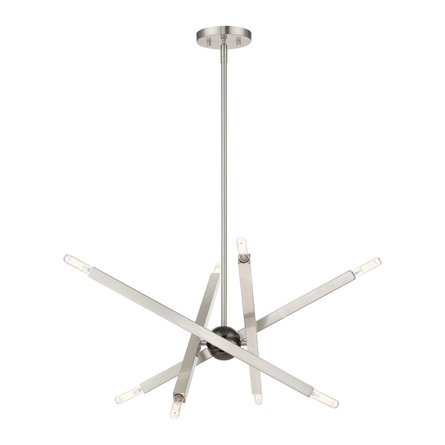 Livex Monaco 8 Light Chandelier, Brushed Nickel/Black Chrome Accent