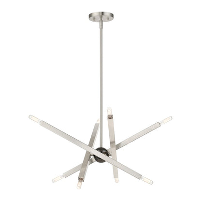 Livex Monaco 8 Light Chandelier, Brushed Nickel/Black Chrome Accent