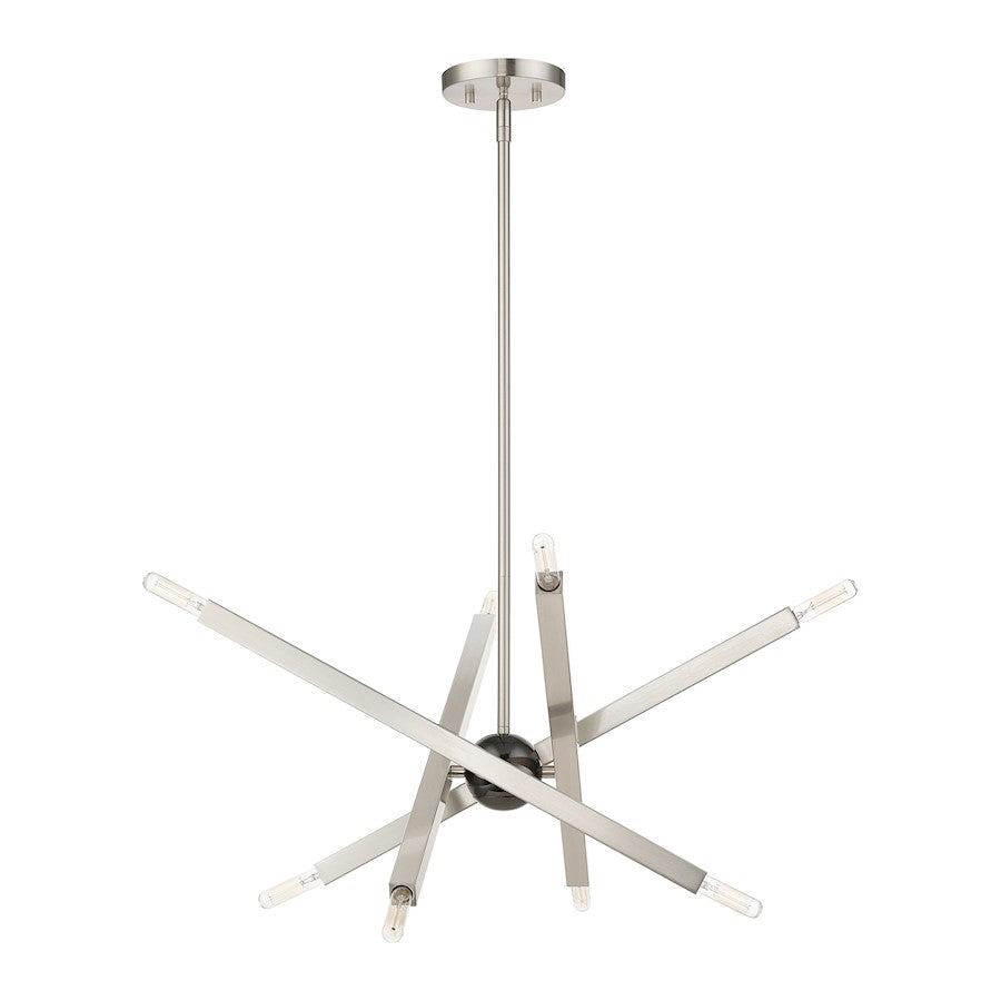 Livex Monaco 8 Light Chandelier, Brushed Nickel/Black Chrome Accent