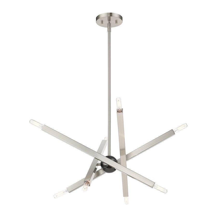 Livex Monaco 8 Light Chandelier, Brushed Nickel/Black Chrome Accent