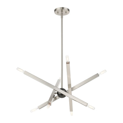 Livex Monaco 8 Light Chandelier, Brushed Nickel/Black Chrome Accent