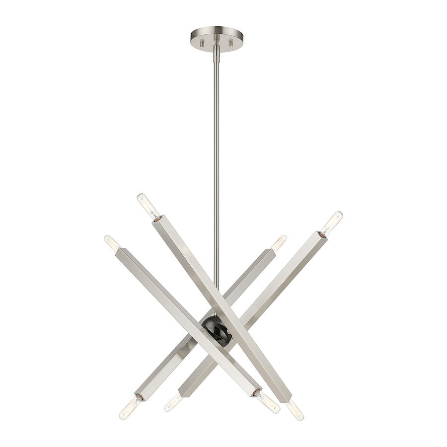 Livex Monaco 8 Light Chandelier, Brushed Nickel/Black Chrome Accent