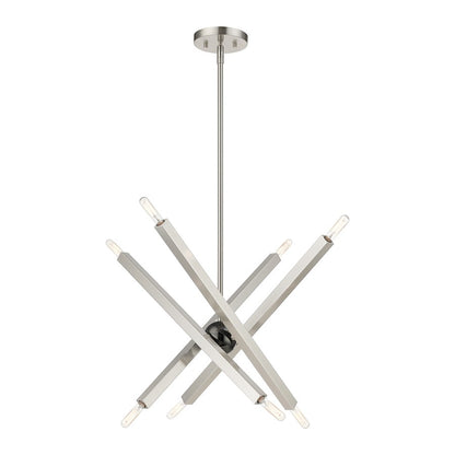 Livex Monaco 8 Light Chandelier, Brushed Nickel/Black Chrome Accent