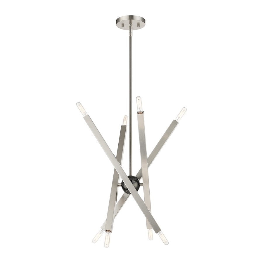 Livex Monaco 8 Light Chandelier, Brushed Nickel/Black Chrome Accent