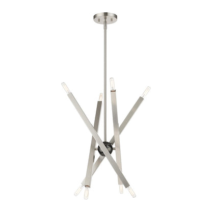 Livex Monaco 8 Light Chandelier, Brushed Nickel/Black Chrome Accent