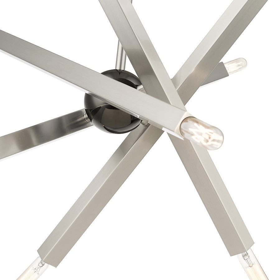 Livex Monaco 8 Light Chandelier, Brushed Nickel/Black Chrome Accent